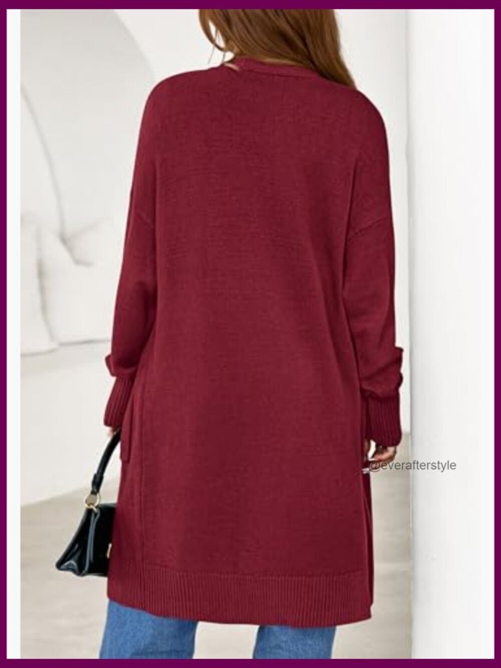 Oversized Long Cardigan Open Front Chunky Knit Cardigan with Pockets - Picture 5 of 7